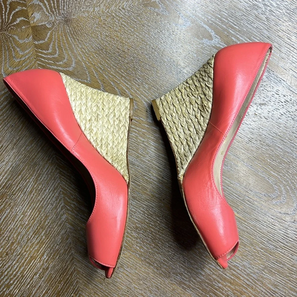 L.K. BENNETT Coral Leather Espadrille Wedge Sandals 38